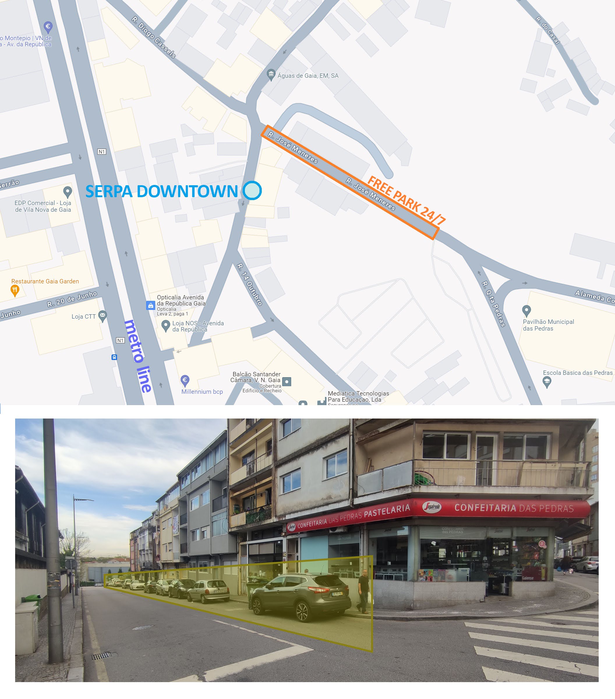 Carte du stationnement gratuit près du Serpa Downtown Gaia